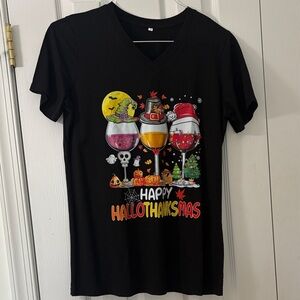 Black HalloThanksMas Graphic Tee